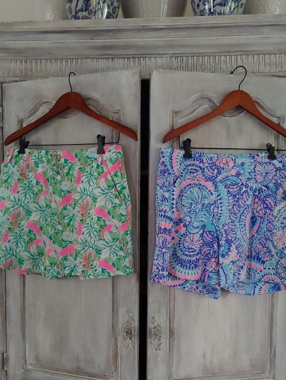 Lilly Pulitzer Pink Green Tropical Skort & Blue Pink Paisley Shorts - Pair